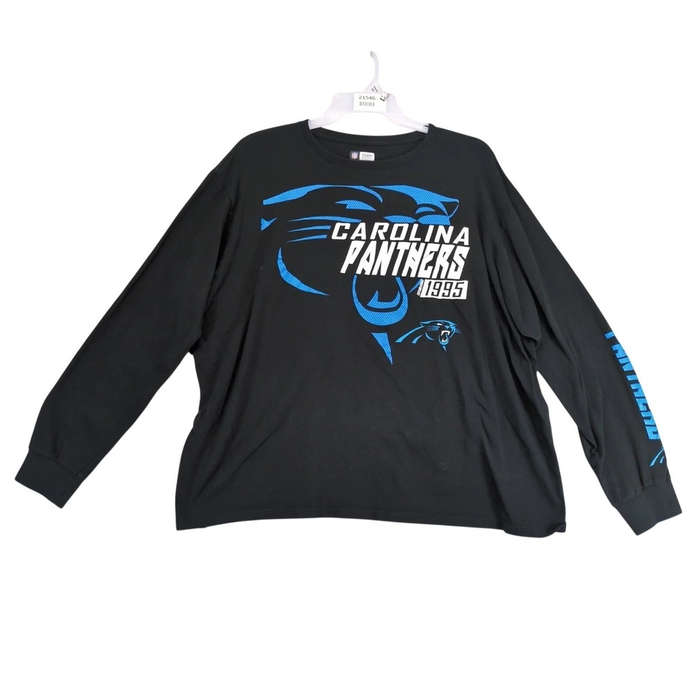 NFL Team Apparel Carolina Panthers Black T-Shirt Mens 3XL Long Sleeve Logo Fan